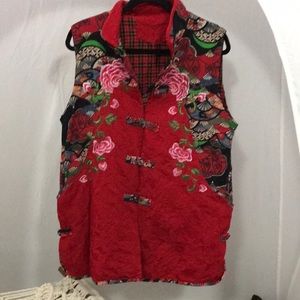 Asian print vest with pockets